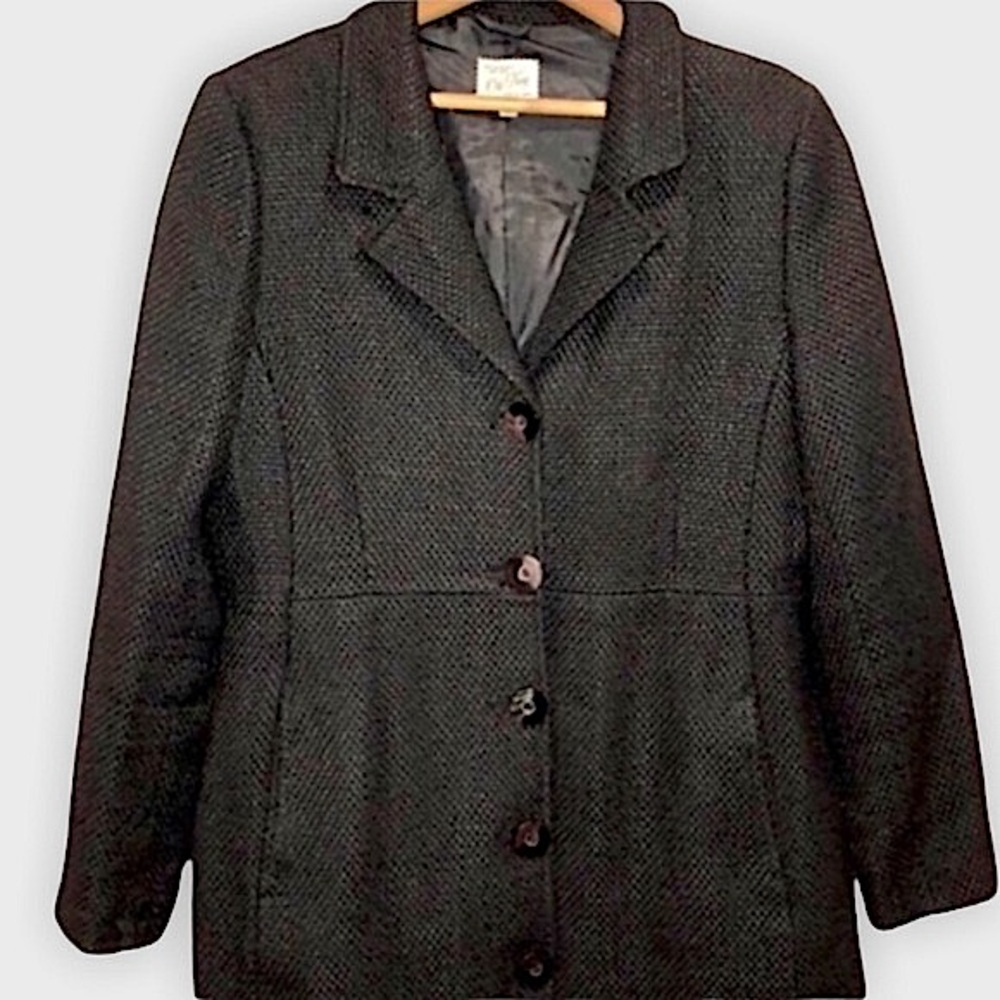 Black Wool Blend Textured Lined Great Quality Peacoat